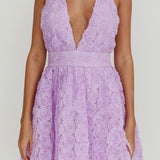 Lovelle Halter Neck Rosette Mini Dress Lavender