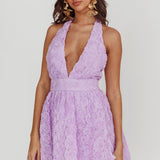 Lovelle Halter Neck Rosette Mini Dress Lavender