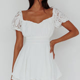 Lianah Lace Sleeve Tied Back Romper White