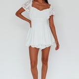 Lianah Lace Sleeve Tied Back Romper White