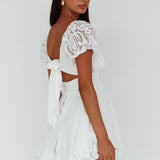 Lianah Lace Sleeve Tied Back Romper White