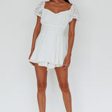 Lianah Lace Sleeve Tied Back Romper White