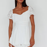 Lianah Lace Sleeve Tied Back Romper White