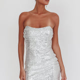 She Slays Strapless Sequin Dress Silver