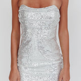 She Slays Strapless Sequin Dress Silver