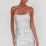 She Slays Strapless Sequin Dress Silver