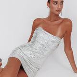 She Slays Strapless Sequin Dress Silver