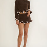 Pailin Lettuce Edge Knit Top Brown