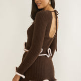 Pailin Lettuce Edge Knit Top Brown