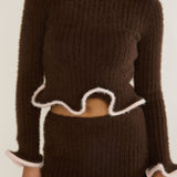 Pailin Lettuce Edge Knit Top Brown