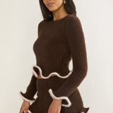 Pailin Lettuce Edge Knit Top Brown