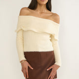 Orielle Wide Ruffle Off-Shoulder Top Cream