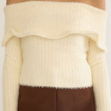 Orielle Wide Ruffle Off-Shoulder Top Cream
