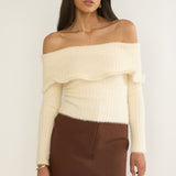 Orielle Wide Ruffle Off-Shoulder Top Cream
