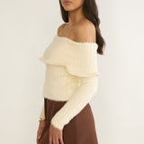 Orielle Wide Ruffle Off-Shoulder Top Cream