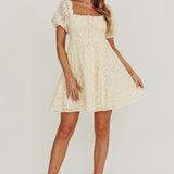 Dandelions Puff Sleeves A-Line Mini Dress Cream