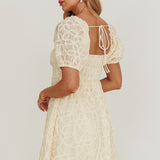 Dandelions Puff Sleeves A-Line Mini Dress Cream
