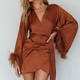 Screen Queen Feather Cuff Mini Dress Ginger