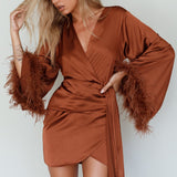 Screen Queen Feather Cuff Mini Dress Ginger