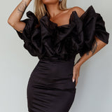 Manhattan Moment Off Shoulder Mini Dress Black