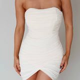 Front Page Ruched Strapless Mini Dress Cream