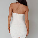 Front Page Ruched Strapless Mini Dress Cream