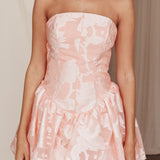 Monti Strapless Bubble Hem Mini Dress Embroidered Blush