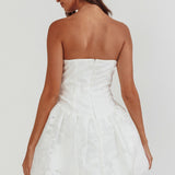 Monti Strapless Bubble Hem Mini Dress Embroidered White