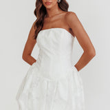 Monti Strapless Bubble Hem Mini Dress Embroidered White