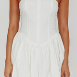 Monti Strapless Bubble Hem Mini Dress White