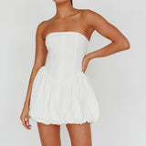 Monti Strapless Bubble Hem Mini Dress White