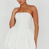 Monti Strapless Bubble Hem Mini Dress White