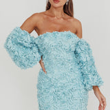 Vive La Rose Off-Shoulder Floral Mini Dress Baby Blue