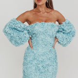 Vive La Rose Off-Shoulder Floral Mini Dress Baby Blue