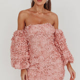 Vive La Rose Off-Shoulder Floral Mini Dress Blush