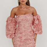 Vive La Rose Off-Shoulder Floral Mini Dress Blush
