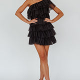 Tomi Layered Frill One-Shoulder Mini Dress Black