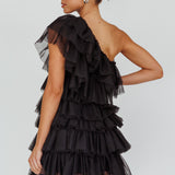 Tomi Layered Frill One-Shoulder Mini Dress Black