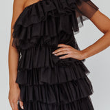 Tomi Layered Frill One-Shoulder Mini Dress Black