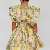 Bennet Puffed Neckline Mini Dress Floral Pink/Yellow
