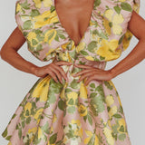 Bennet Puffed Neckline Mini Dress Floral Pink/Yellow