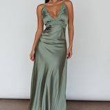 Signature Lace Trim Midi Dress Sage