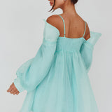 Yasi Long Sleeve Babydoll Mini Dress Mint