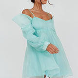 Yasi Long Sleeve Babydoll Mini Dress Mint