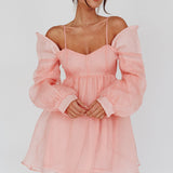Yasi Long Sleeve Babydoll Mini Dress Peach