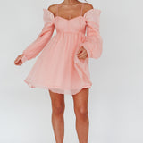 Yasi Long Sleeve Babydoll Mini Dress Peach