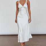 Nyah Lace Trim Midi Dress Off White