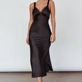 Nyah Lace Trim Midi Dress Black