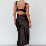 Nyah Lace Trim Midi Dress Black