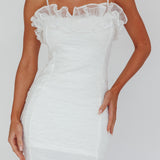 For The Frills Tulle Neckline Mini Dress Off White